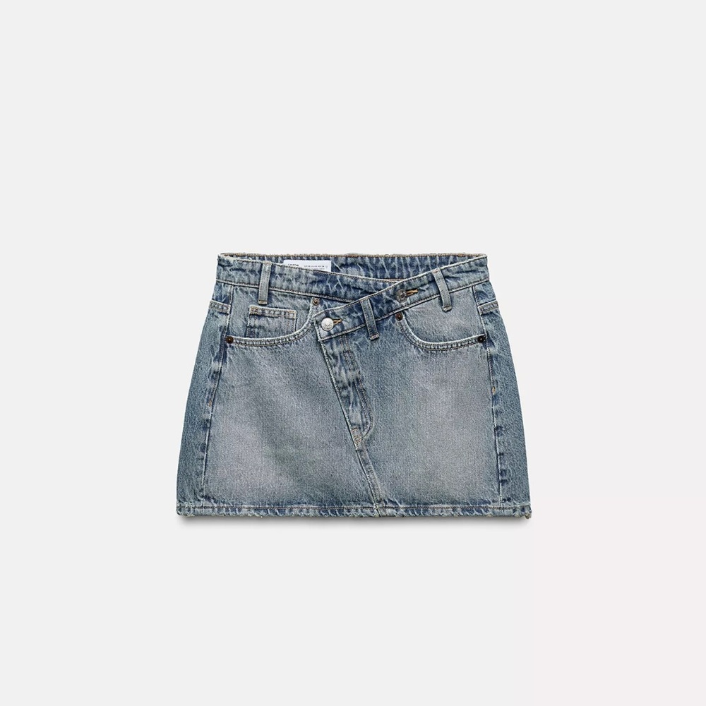 ZARA ASYMMETRIC DENIM MINI SKIRT